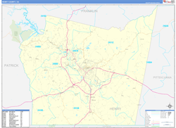 Henry County, VA Wall Map Zip Code Basic Style 2024