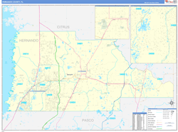 Hernando County, FL Wall Map Zip Code Basic Style 2023