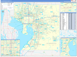 HillsboroughCounty, FL Wall Map Zip Code Basic Style 2023