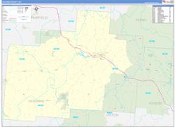 Hocking County, OH Wall Map Zip Code Basic Style 2024