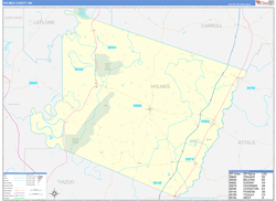 Holmes County, MS Wall Map Zip Code Basic Style 2024