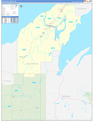 Houghton County, MI Wall Map Zip Code Basic Style 2024
