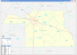 Houston County, AL Wall Map Zip Code Basic Style 2024
