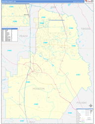 Houston County, GA Wall Map Zip Code Basic Style 2024