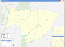 Huerfano County, CO Wall Map Zip Code Basic Style 2024