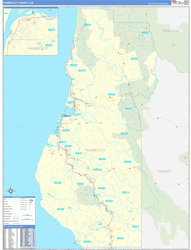 Humboldt County, CA Wall Map Zip Code Basic Style 2024