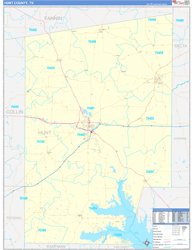 Hunt County, TX Wall Map Zip Code Basic Style 2024