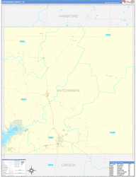 Hutchinson County, TX Wall Map Zip Code Basic Style 2024