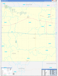 Iowa County, IA Wall Map Zip Code Basic Style 2024