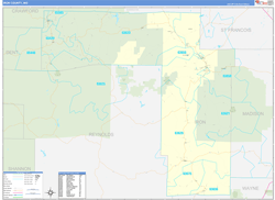 Iron County, MO Wall Map Zip Code Basic Style 2024
