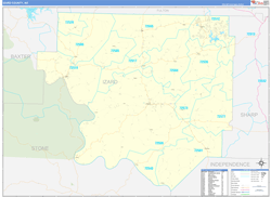 Izard County, AR Wall Map Zip Code Basic Style 2024
