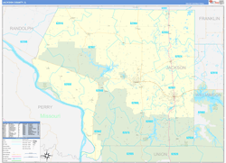 Jackson County, IL Wall Map Zip Code Basic Style 2024
