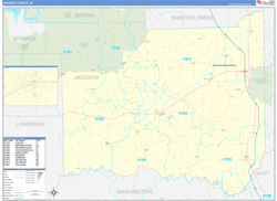 Jackson County, IN Wall Map Zip Code Basic Style 2024