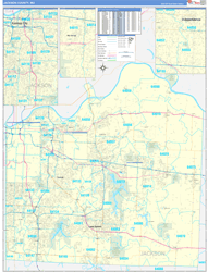 Jackson County, MO Wall Map Zip Code Basic Style 2024
