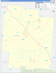 Jackson County, OH Wall Map Zip Code Basic Style 2024