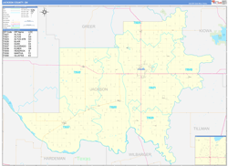Jackson County, OK Wall Map Zip Code Basic Style 2024