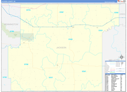 Jackson County, SD Wall Map Zip Code Basic Style 2024