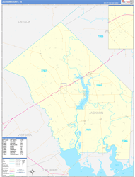 Jackson County, TX Wall Map Zip Code Basic Style 2024