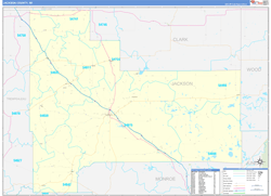 Jackson County, WI Wall Map Zip Code Basic Style 2024