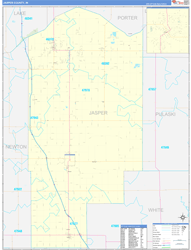 Jasper County, IN Wall Map Zip Code Basic Style 2024
