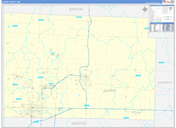 Jasper County, MO Wall Map Zip Code Basic Style 2024