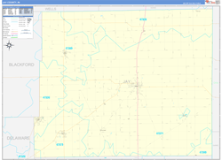 Jay County, IN Wall Map Zip Code Basic Style 2024