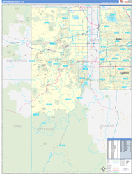Jefferson County, CO Wall Map Zip Code Basic Style 2024