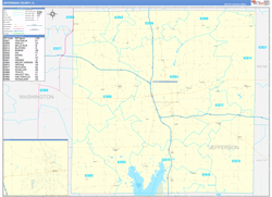 Jefferson County, IL Wall Map Zip Code Basic Style 2024