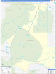 Jefferson County, MT Wall Map Zip Code Basic Style 2024