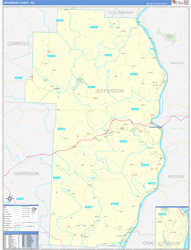Jefferson County, OH Wall Map Zip Code Basic Style 2024