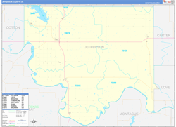 Jefferson County, OK Wall Map Zip Code Basic Style 2024
