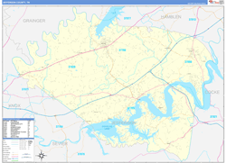 Jefferson County, TN Wall Map Zip Code Basic Style 2024