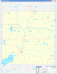 Jefferson County, WI Wall Map Zip Code Basic Style 2024