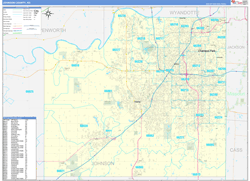 Johnson County, KS Wall Map Zip Code Basic Style 2024