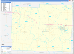 Johnson County, MO Wall Map Zip Code Basic Style 2024