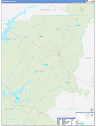Johnson County, TN Wall Map Zip Code Basic Style 2024