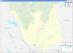 Jones County, GA Wall Map Zip Code Basic Style 2024