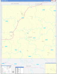 Jones County, IA Wall Map Zip Code Basic Style 2024