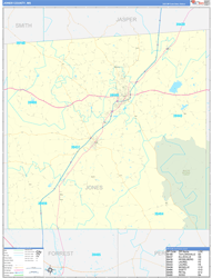 Jones County, MS Wall Map Zip Code Basic Style 2024