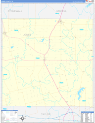 Jones County, TX Wall Map Zip Code Basic Style 2024