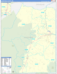 Josephine County, OR Wall Map Zip Code Basic Style 2024