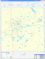 Kalamazoo County, MI Wall Map Zip Code Basic Style 2024