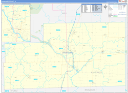 Kankakee County, IL Wall Map Zip Code Basic Style 2024