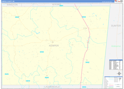 Kemper County, MS Wall Map Zip Code Basic Style 2024