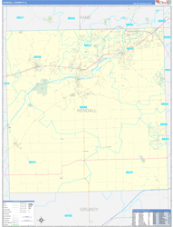 Kendall County, IL Wall Map Zip Code Basic Style 2024