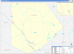 Kendall County, TX Wall Map Zip Code Basic Style 2024