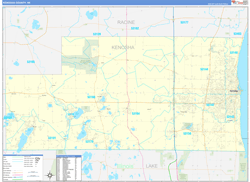 Kenosha County, WI Wall Map Zip Code Basic Style 2024