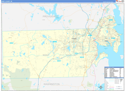 Kent County, RI Wall Map Zip Code Basic Style 2024