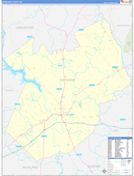 Kershaw County, SC Wall Map Zip Code Basic Style 2024