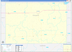 Kingman County, KS Wall Map Zip Code Basic Style 2024